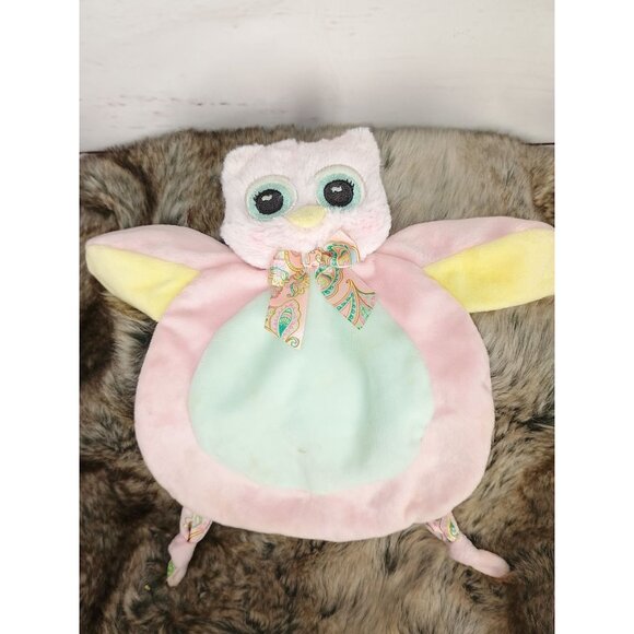 Bearington Wee Lil' Hoots Baby Pink Owl Lovey Yellow Round Knotted Plush 10in - Picture 3 of 7